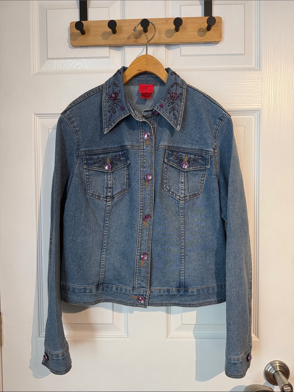 Very Vera - Purple Embellished Blue Denim Jacket